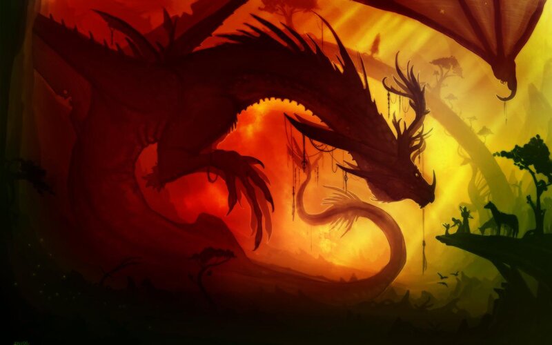 Red Dragon Silhouette — Dramatic