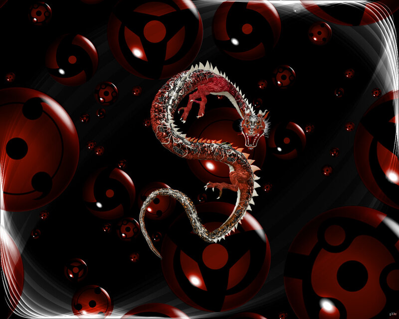 Red dragon surrounded by orbs