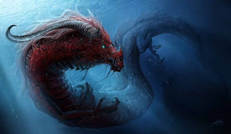 Red Dragon Underwater — Blue, Dramatic