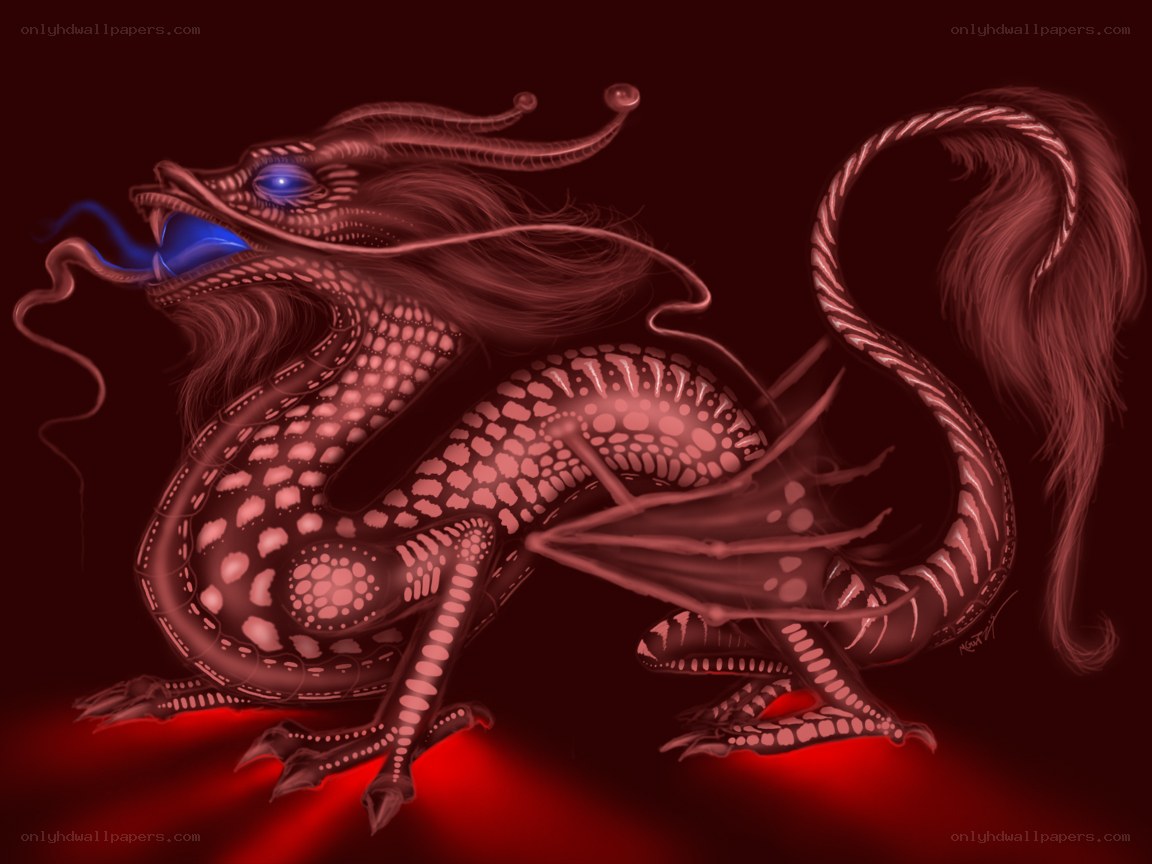 red dragon with blue breath
