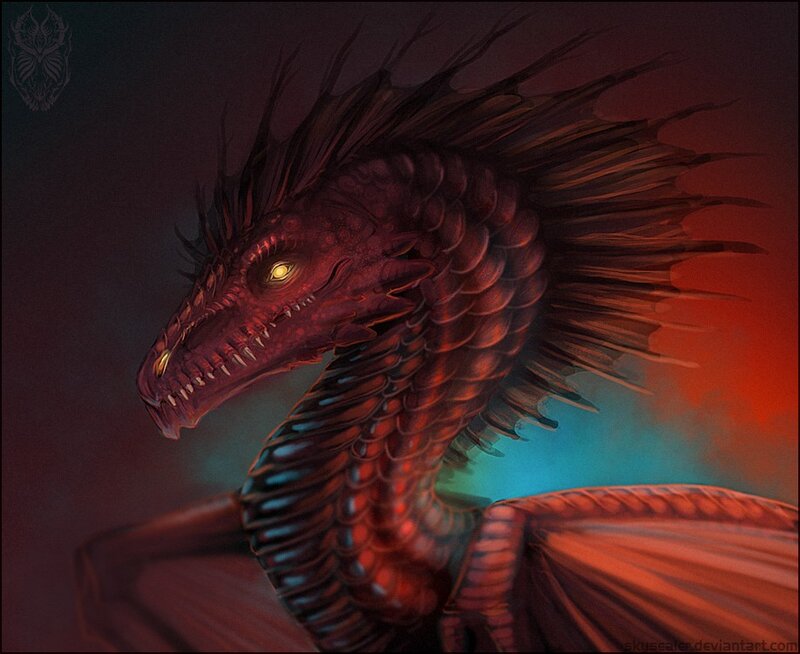 red dragon with glowing eyes