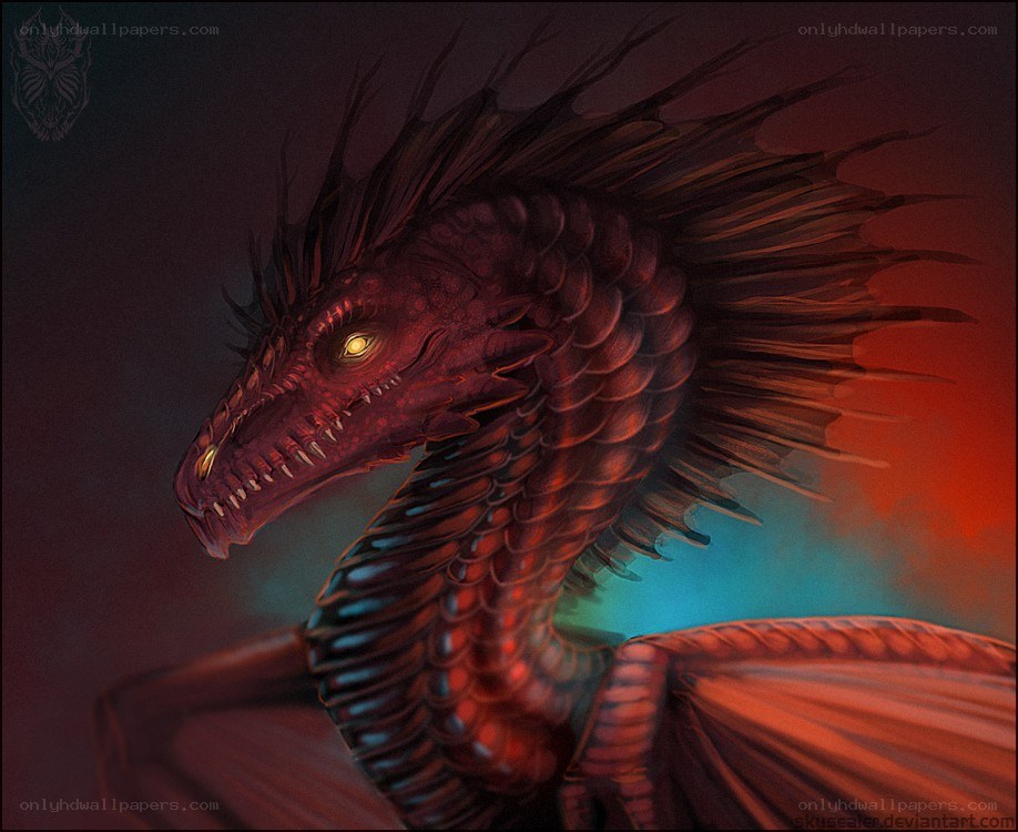 red dragon with glowing eyes