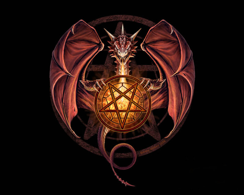 Red Dragon with Pentagram — Black, Dramatic