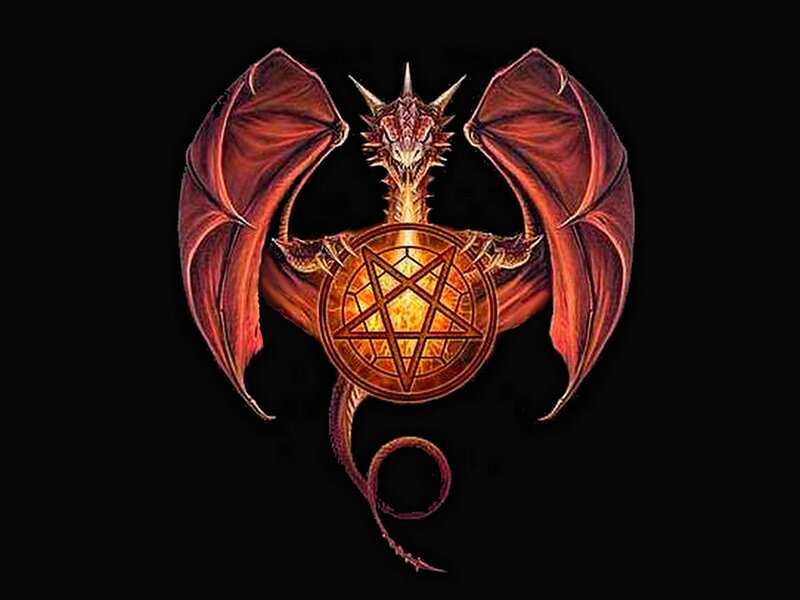 Red Dragon with Pentagram — Black