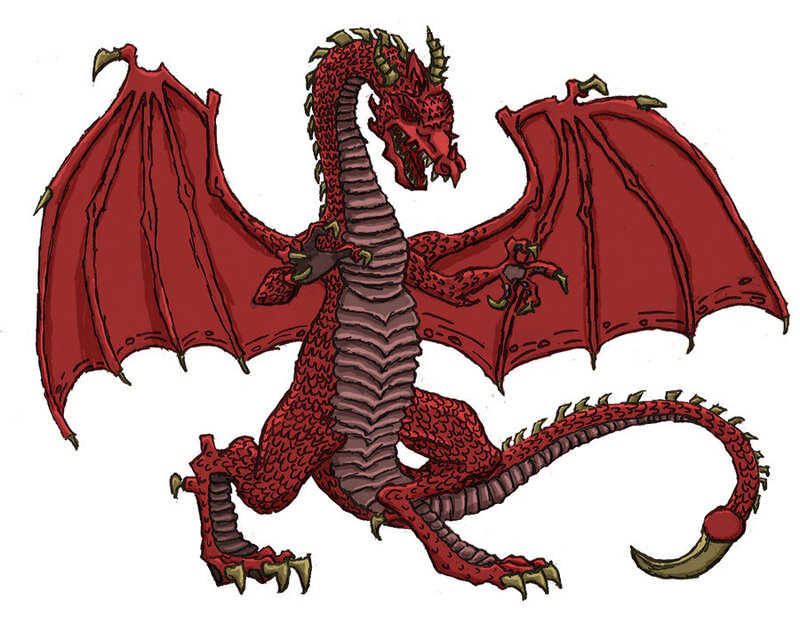 Red Dragon with Wings — Dramatic, Illustration