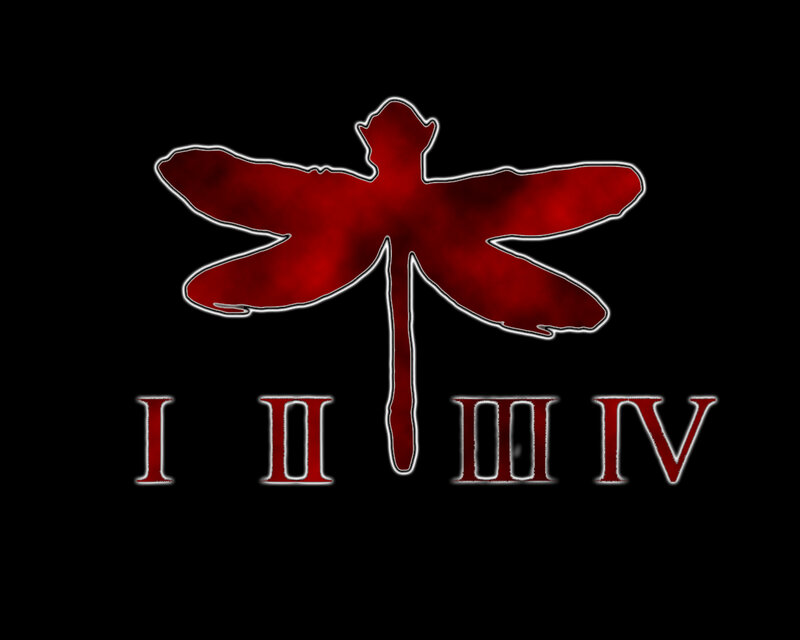 Red dragonfly logo with Roman numerals