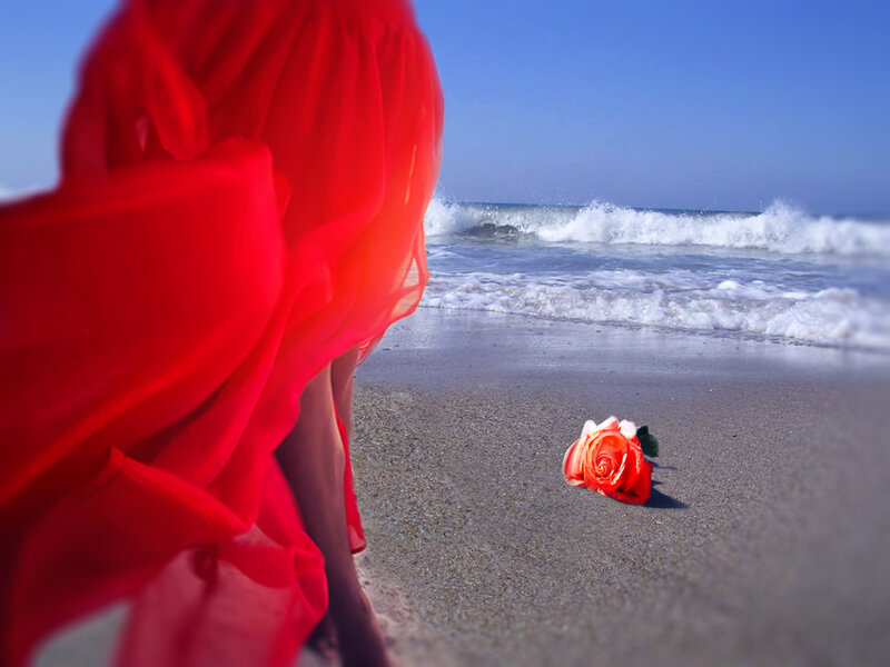 Red Dress on Beach