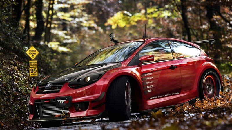 Red Drift Car — Dramatic, Autumn