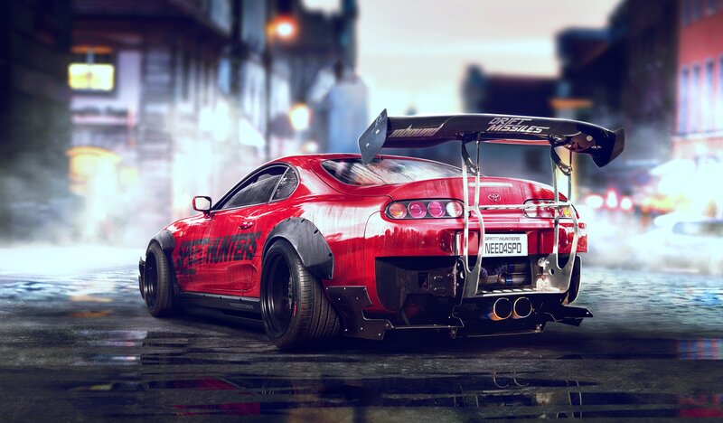 Red Drift Car — Dramatic, Night, Digital Art
