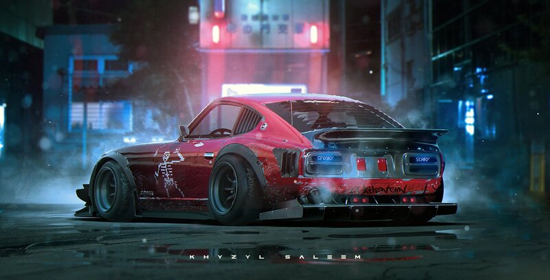Red Drift Car — Dramatic, Night