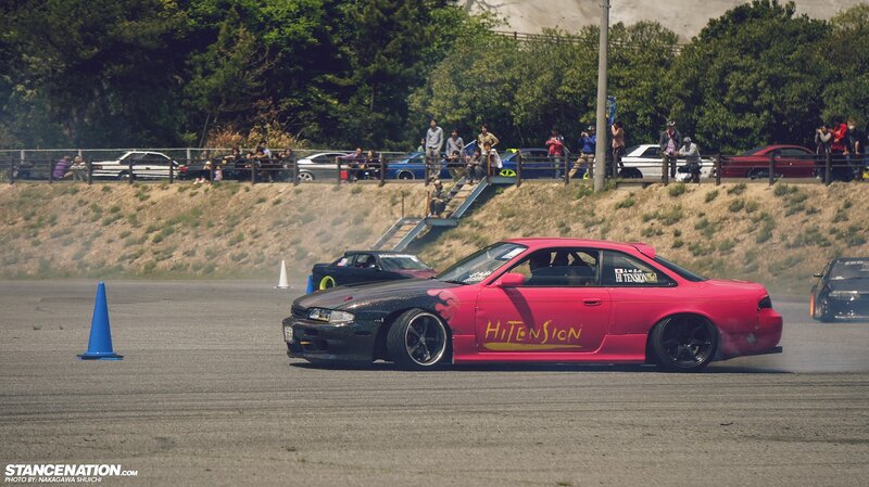 Red Drift Car — Dynamic, Afternoon, Photograph, Crowd, Cone