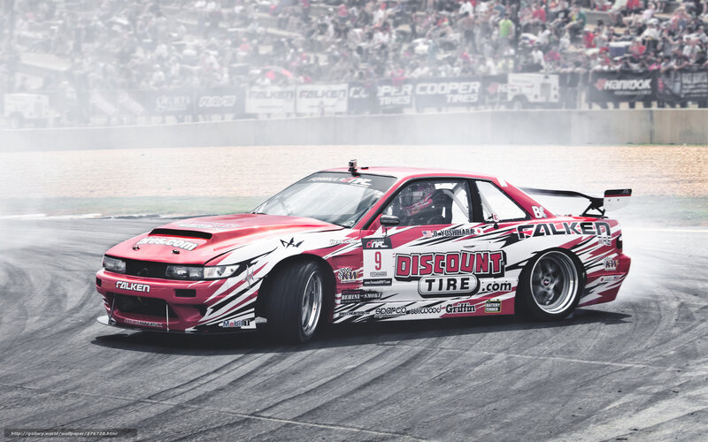 Red Drift Car — Dynamic, Afternoon, Photograph, Crowd, Race Track