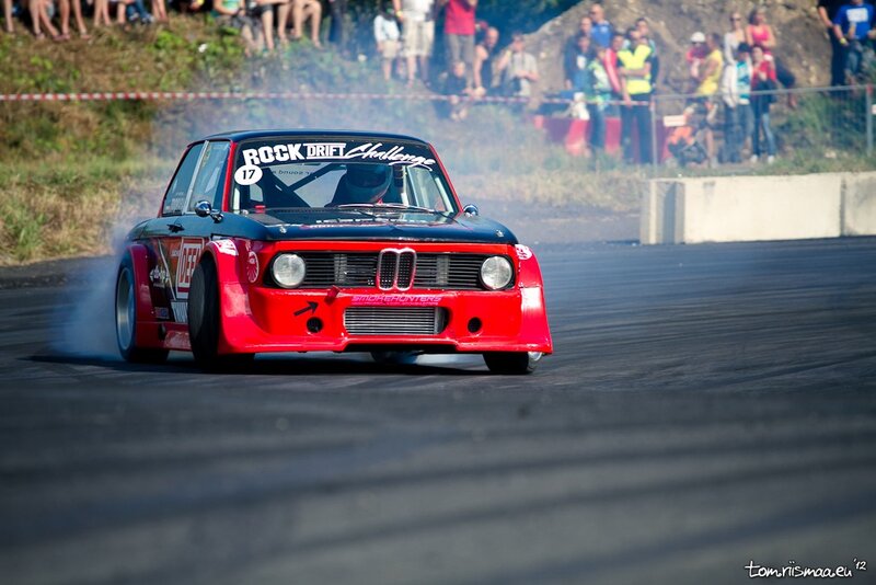 Red Drift Car — Dynamic, Afternoon, Photograph, Crowd, Smoke