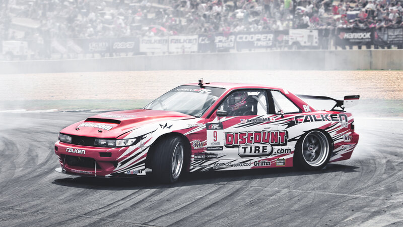 Red Drift Car — Dynamic, Afternoon, Photograph, Crowd