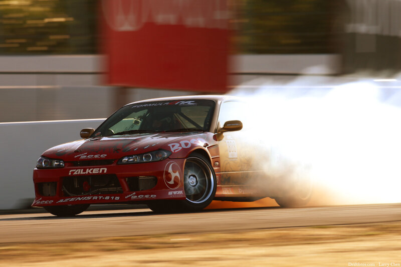Red Drift Car — Dynamic, Afternoon, Photograph, Smoke, Racetrack, Driver