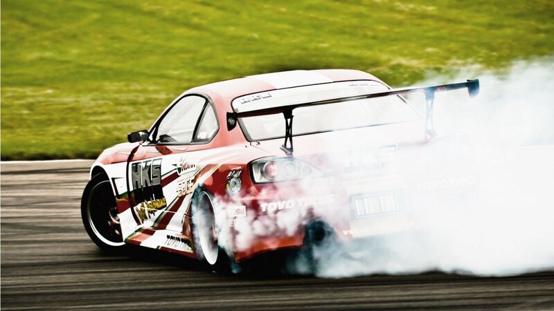 Red Drift Car — Dynamic, Afternoon, Photograph