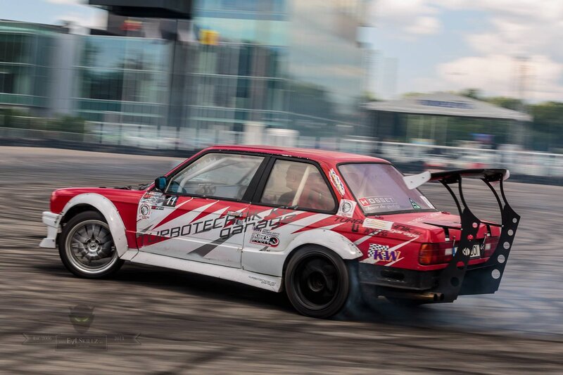 Red drift car in action