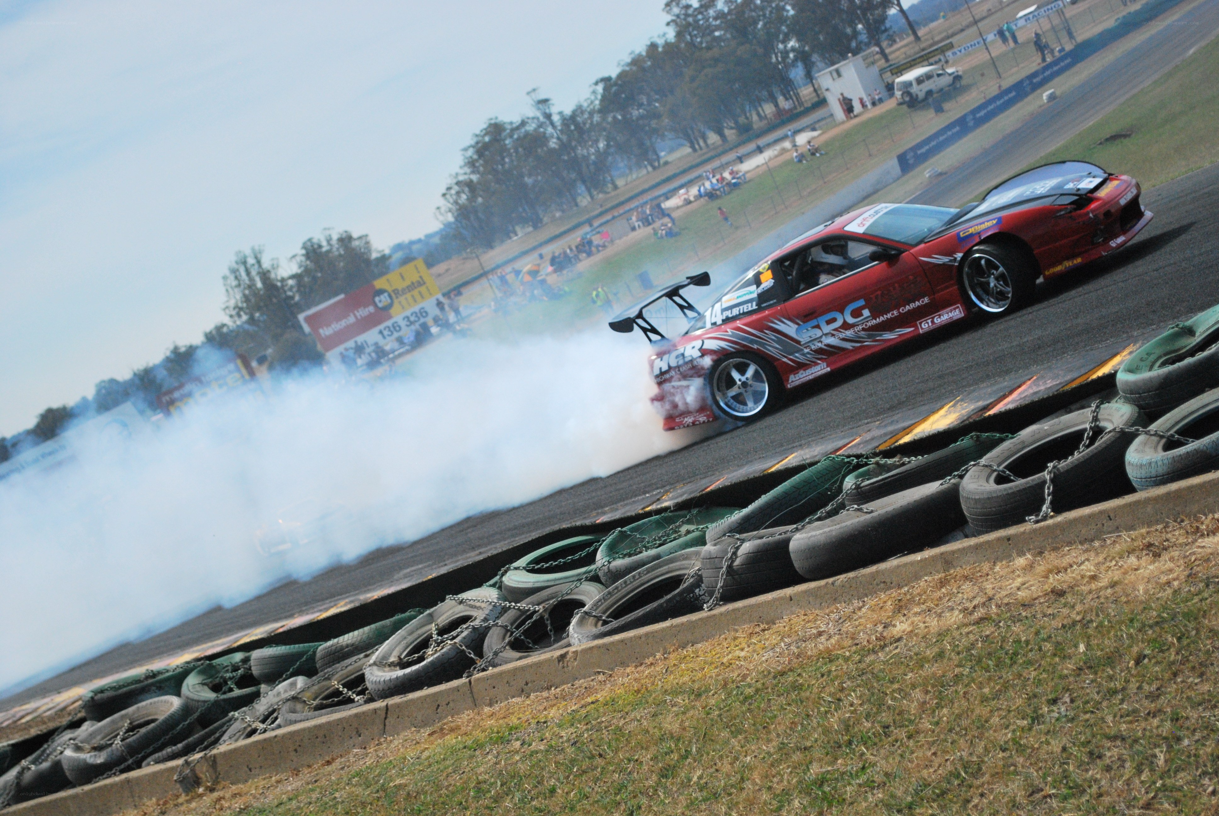 Red drift car on track