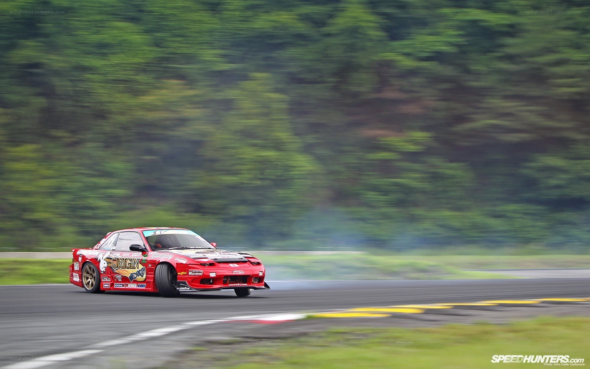 Red drift car on track