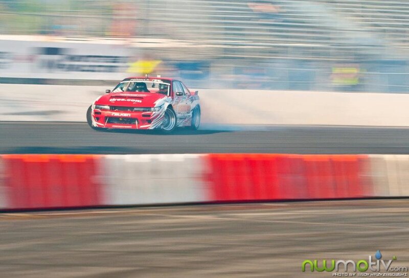 Red drift car on track