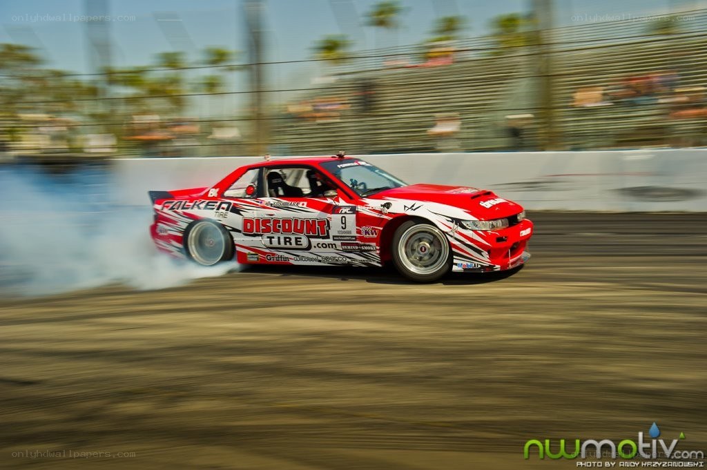 Red drift car on track