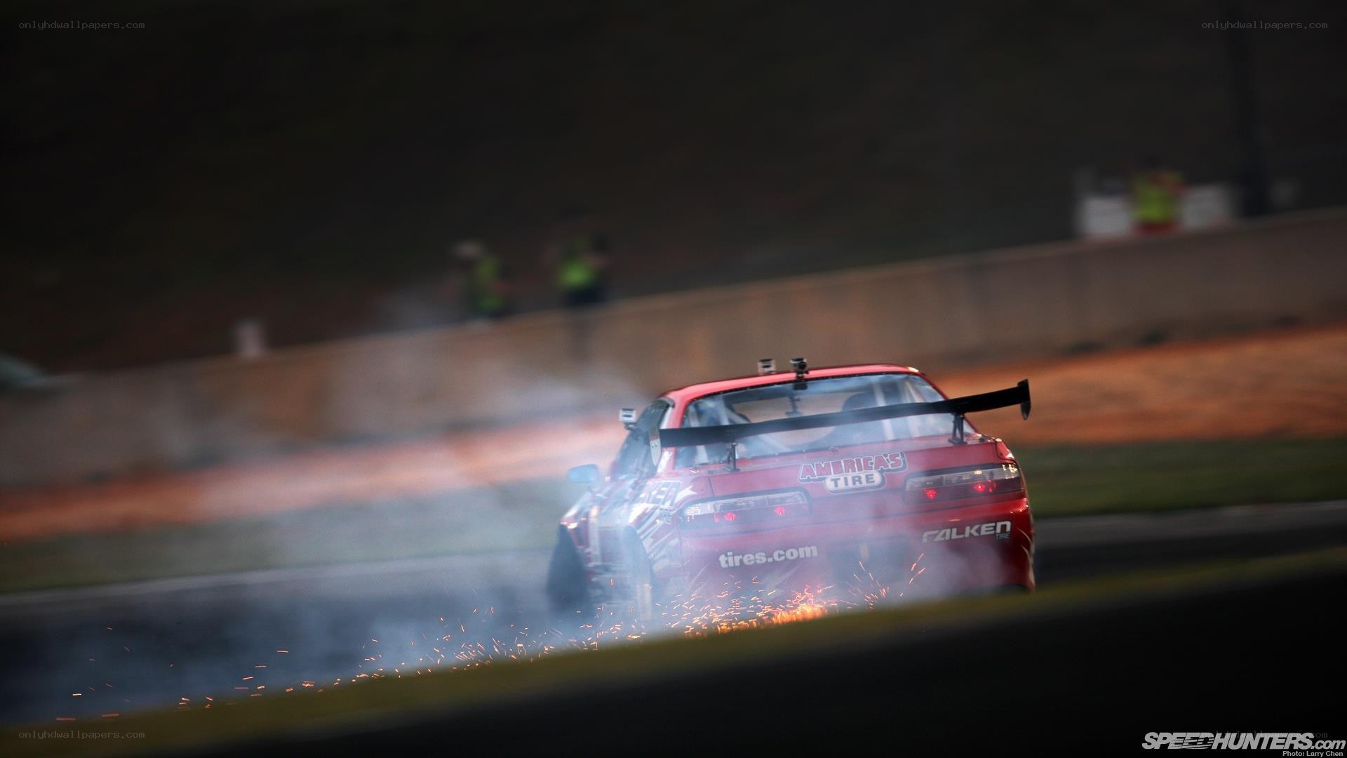Red drift car on track