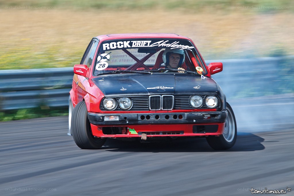 Red drift car on track