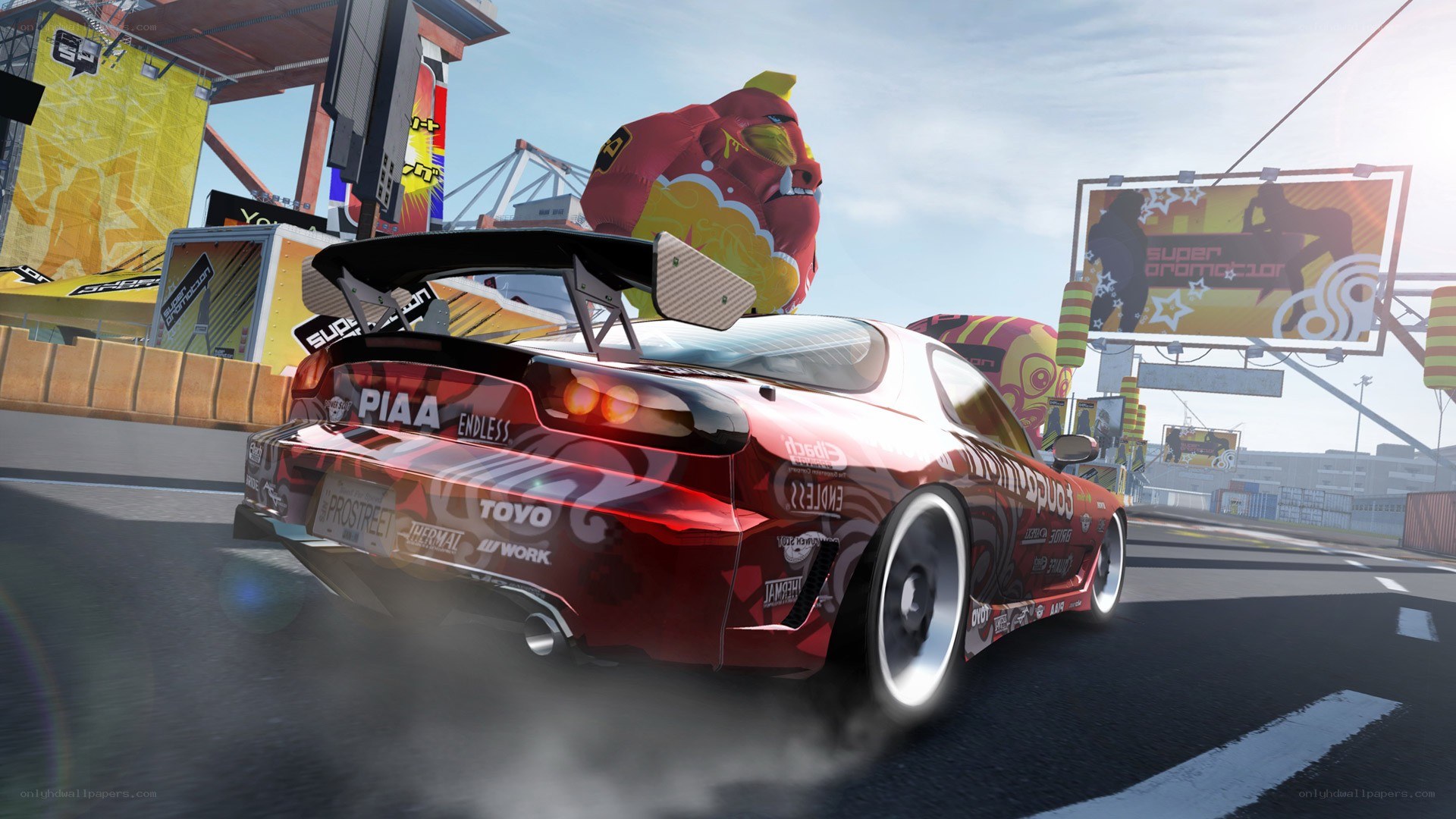 red drift car on track