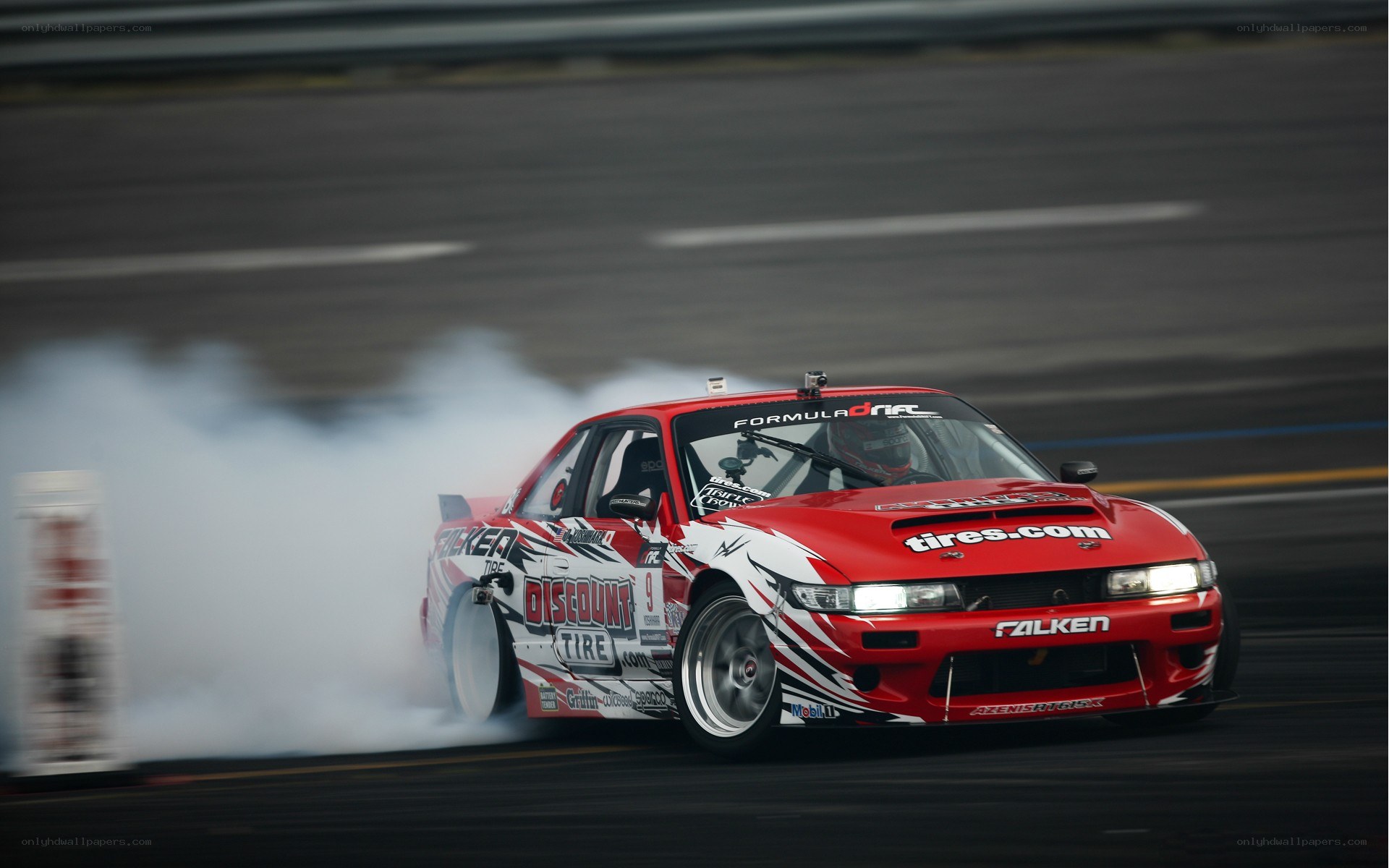 Red drift car on track