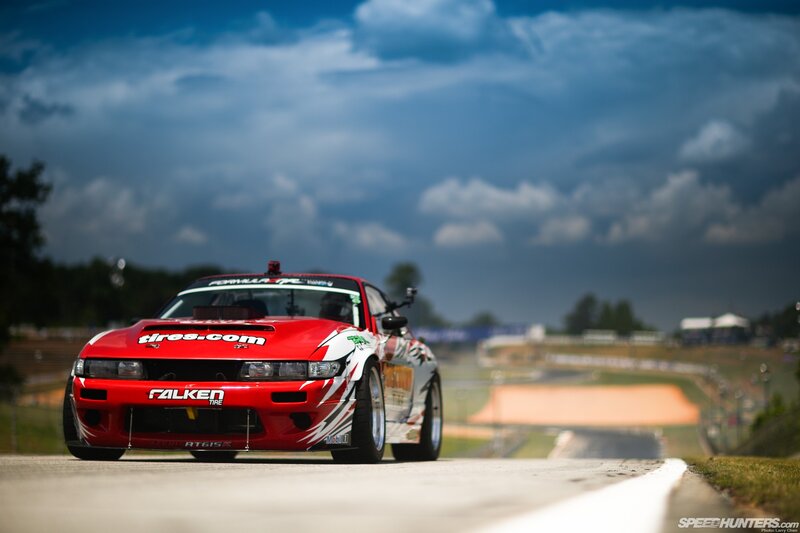 Red Drift Car on Track — Dramatic, Afternoon