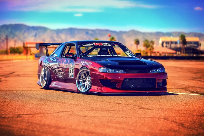 Red Drift Car on Track — Dramatic