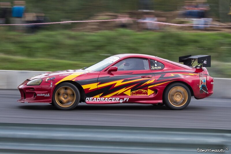 Red Drift Car on Track — Dynamic, Afternoon, Photograph