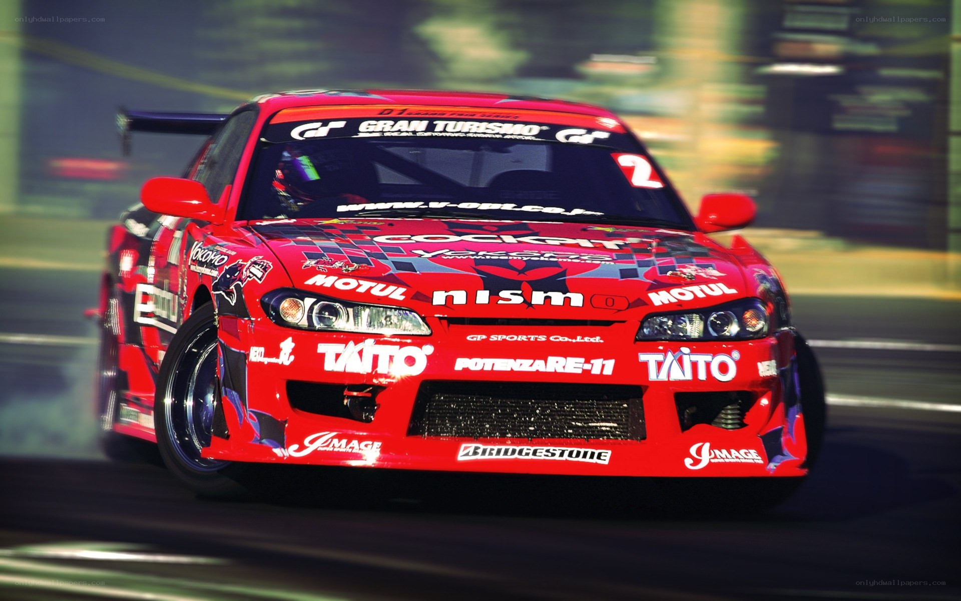 red drift race car in action