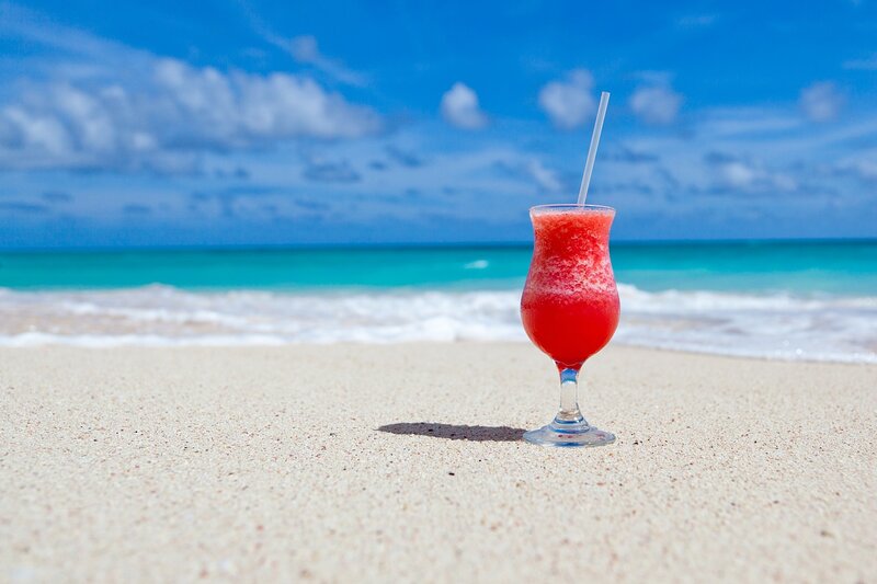 Red Drink on Beach — Blue