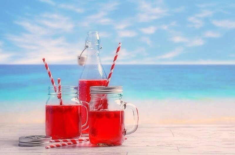 Red Drinks on Beach