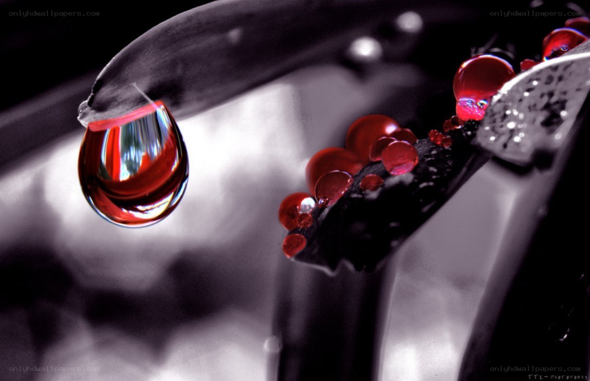 Red droplet on metal surface