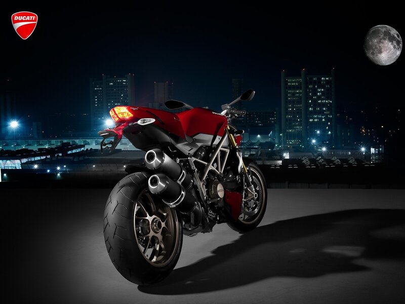 Red Ducati Motorcycle — Dramatic, Night