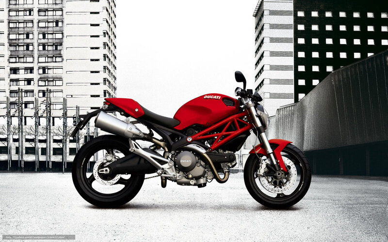 Red Ducati Motorcycle — Dramatic, Photograph, Buildings