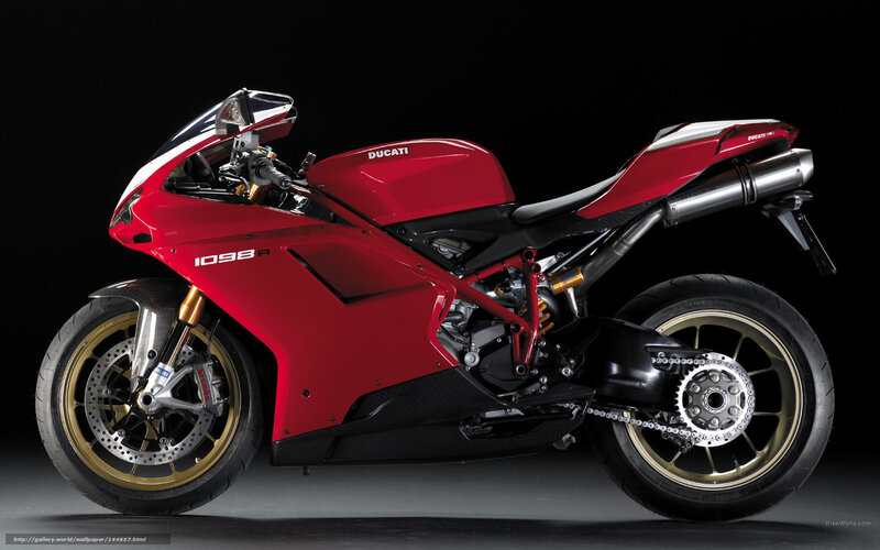 Red Ducati Motorcycle — Dramatic, Photograph, Exhaust Pipe, Gold Wheels