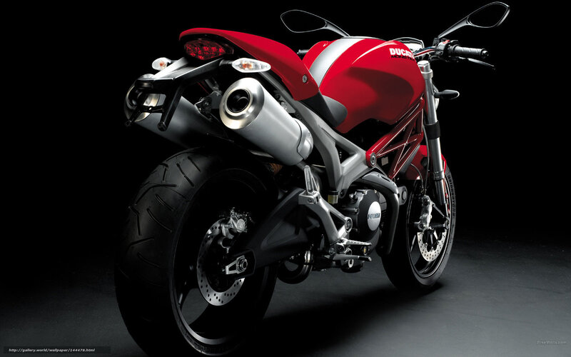 Red Ducati Motorcycle — Dramatic, Photograph, Exhaust Pipe, Rear Wheel, Handlebars