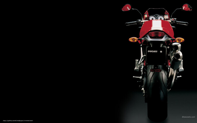 Red Ducati Motorcycle — Dramatic, Photograph, Exhaust Pipes, Rear Wheel, Headlights
