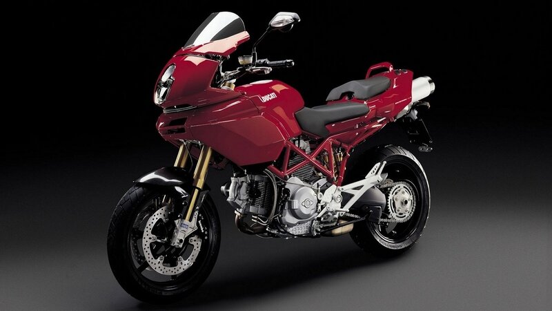 Red Ducati Motorcycle — Dramatic, Photograph, Windshield, Seat, Exhaust, Black