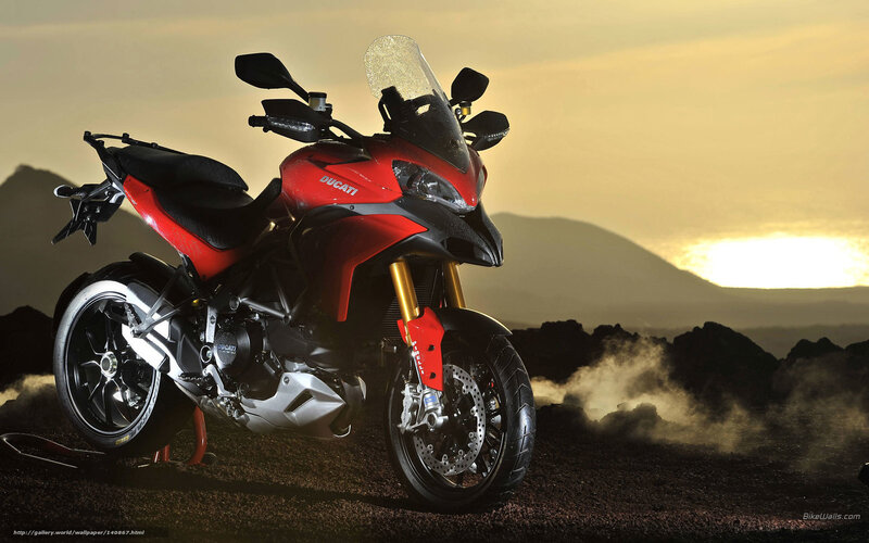 Red Ducati Motorcycle — Dramatic, Sunset