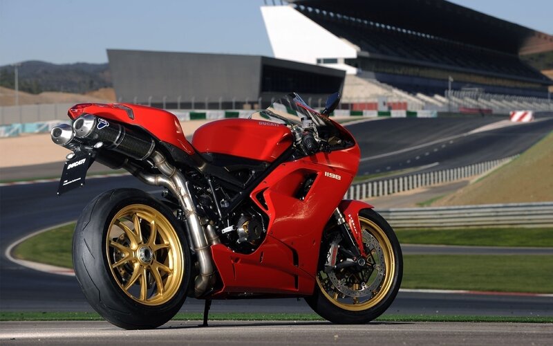Red Ducati Motorcycle — Dynamic, Afternoon