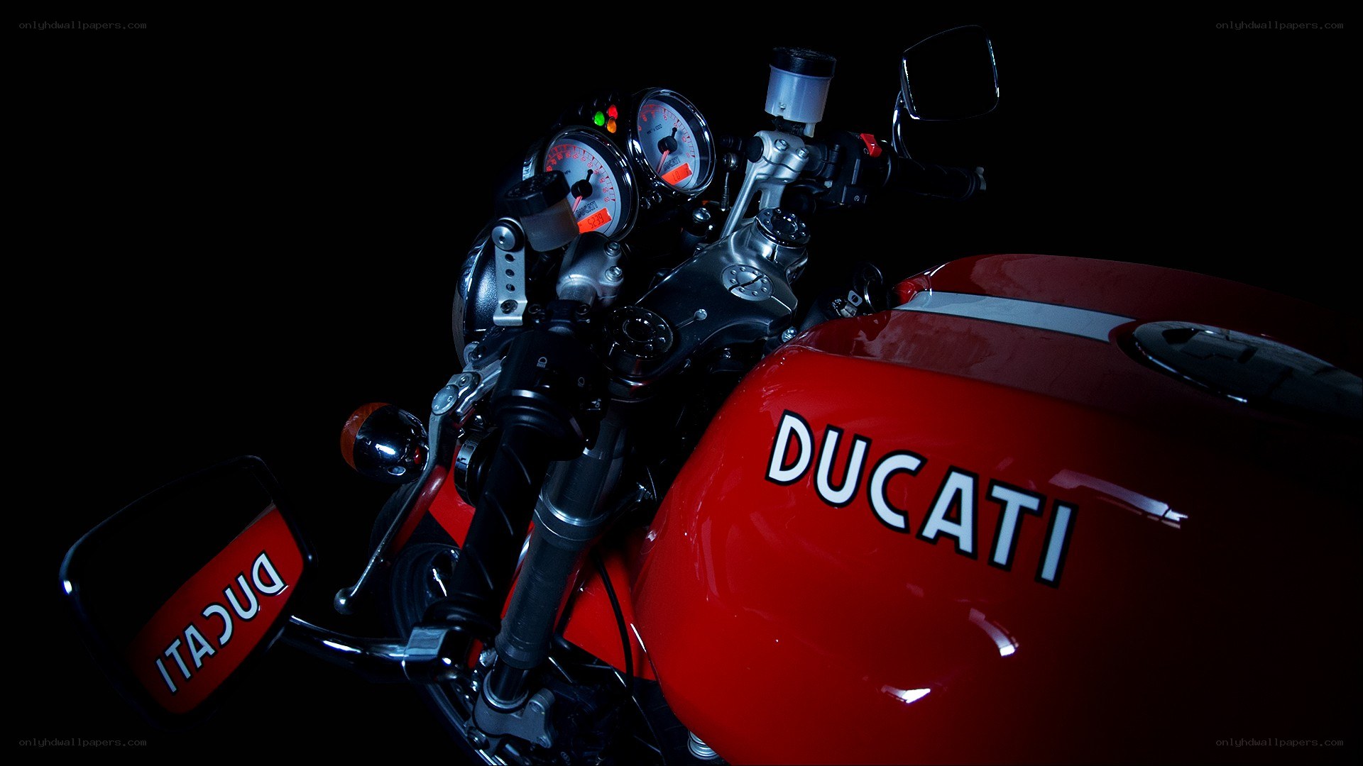 Red Ducati motorcycle front view