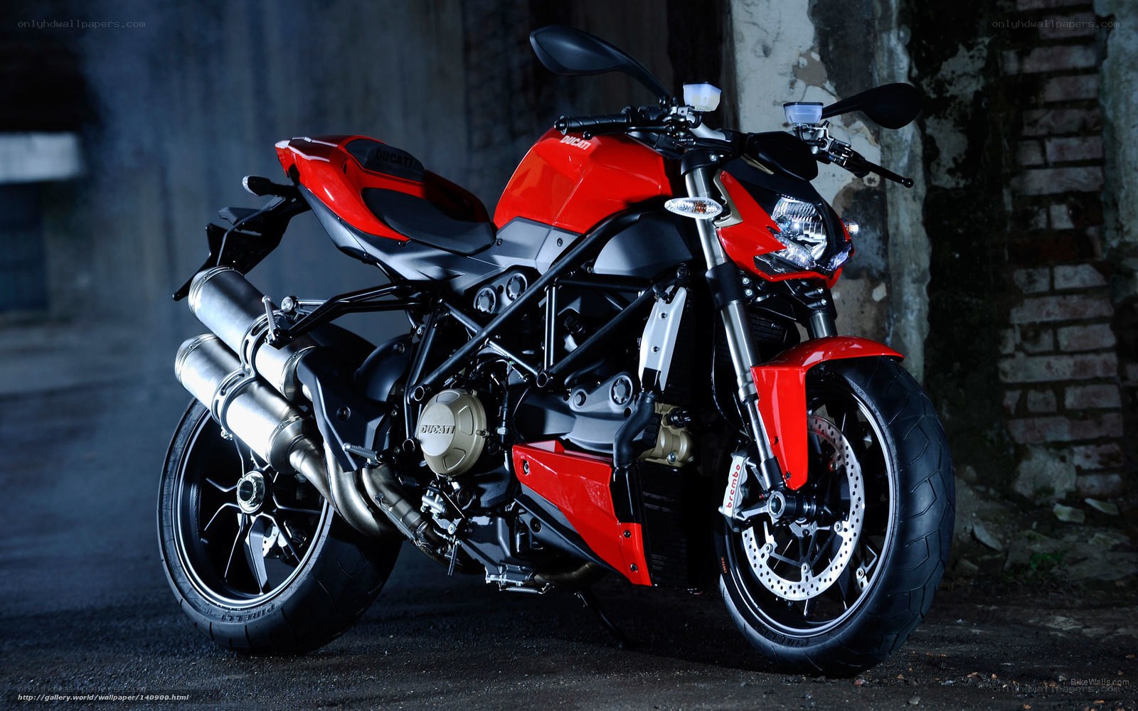 Red Ducati motorcycle in alley