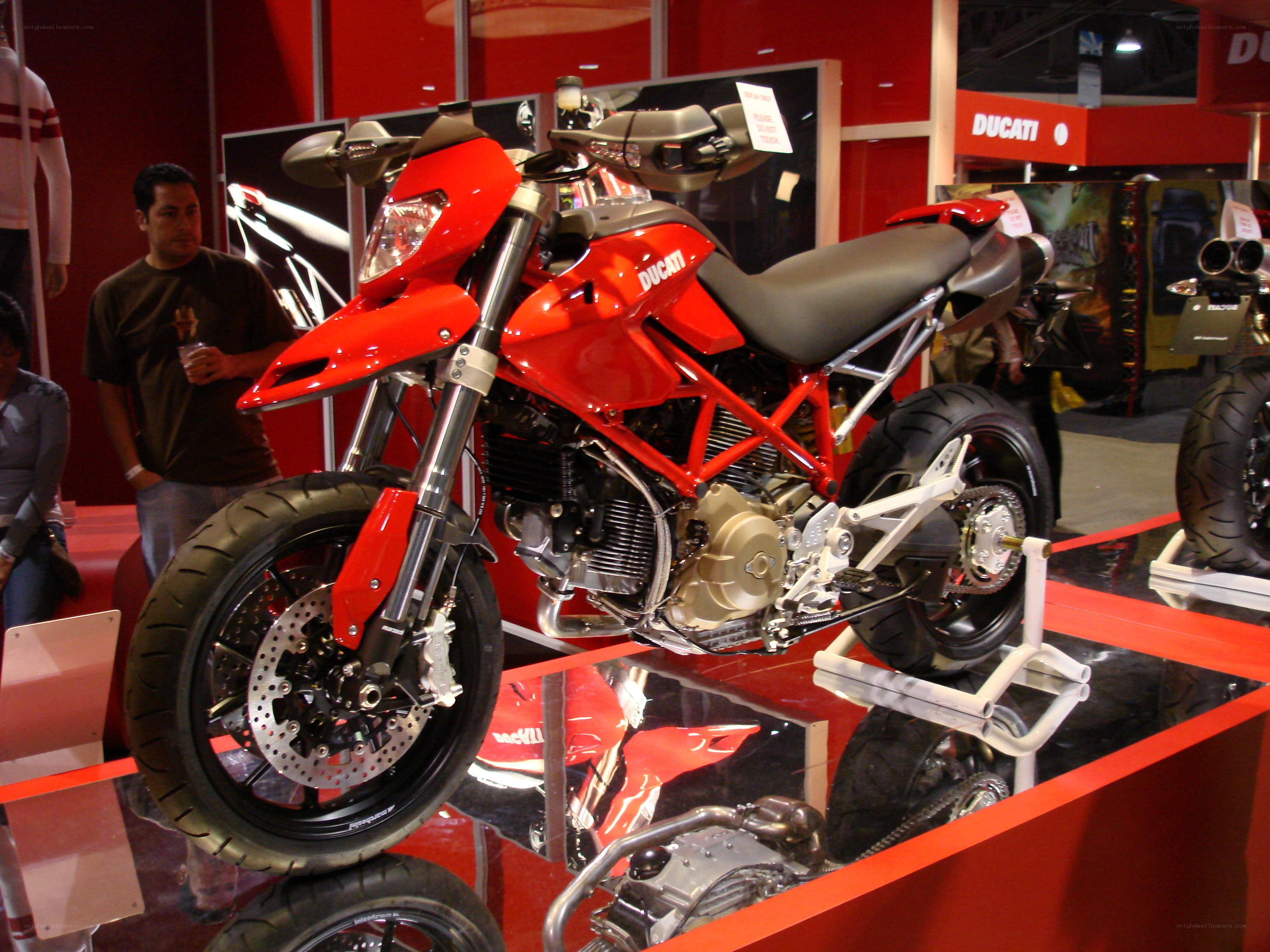 Red Ducati motorcycle on display