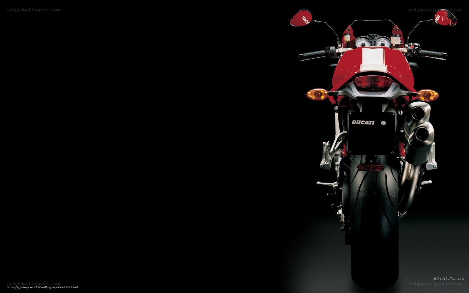 Red Ducati motorcycle rear view