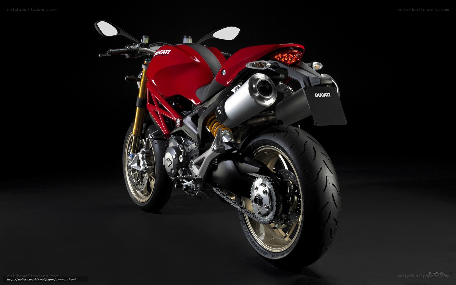 Red Ducati motorcycle rear view