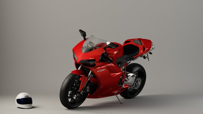 Red Ducati motorcycle with helmet